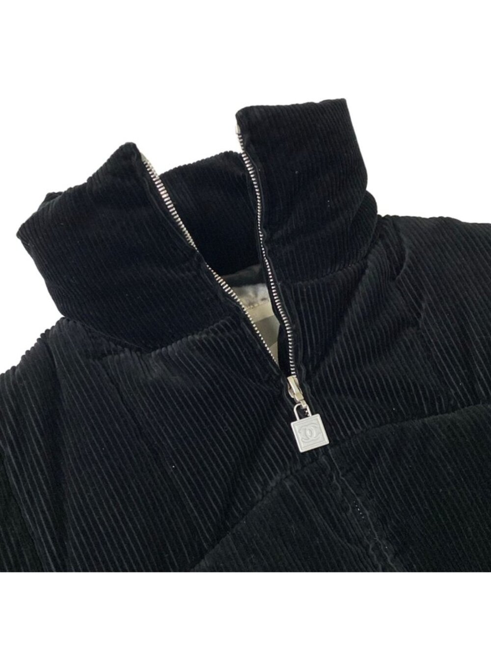 Chanel Jacket 38 M Black Long Sleeve Corduroy Identification Sports Line Winter - Picture 9 of 12
